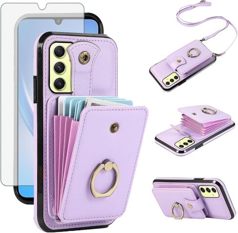Asuwish Phone Case for Samsung Galaxy A16 5G/4G Wallet Cell Cover with Screen Protector and Crossbody Strap Ring Stand RFID Credit Card Holder Full Body Protective Leather A 16 Women Girls Black in Kuwait