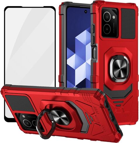 Ailiber for HMD N159V Phone Case, HMD Vibe Phone Case with Kickstand, for Magnetic Car Mount, with Screen Protector, Heavy Duty, Military Grade Rugged Protective Cell Phone Cover-Red in Saudi Arabia