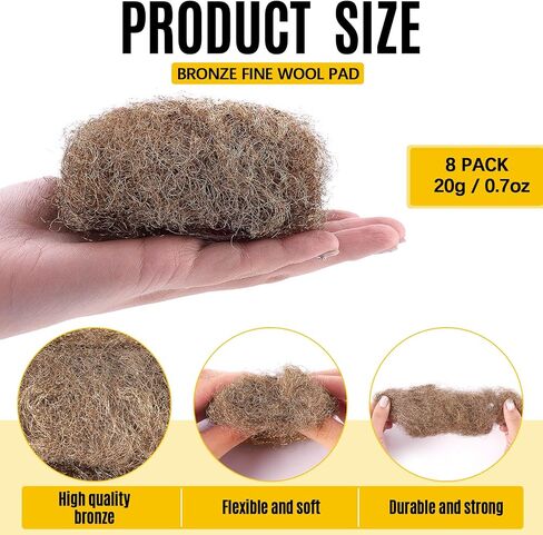 6 Pcs Fine Grade Bronze Wool Pads 0.7 Ounce Wool Hand Pad Brass Wool Copper Wool Soft and Reusable Bronze Wool Pads for Polish, Smooth, Stand Strip Wood and Metals Surfaces in Saudi Arabia