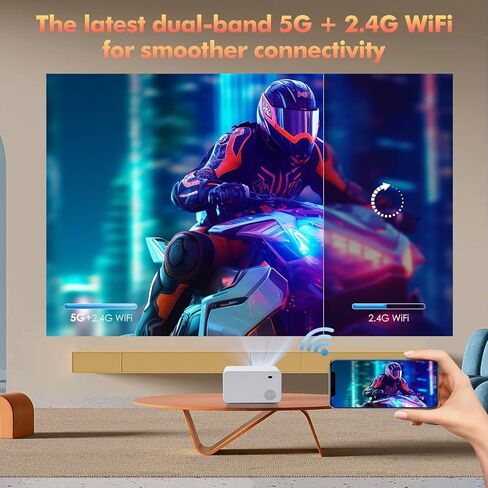 Projector with Wifi and Bluetooth, Native 1080P 15000L Mini Projector Home Theater Video Projector, Portable Projector Compatible with iOS/Android PC/TV Stick/HDMI/USB/AV（White) in Kuwait