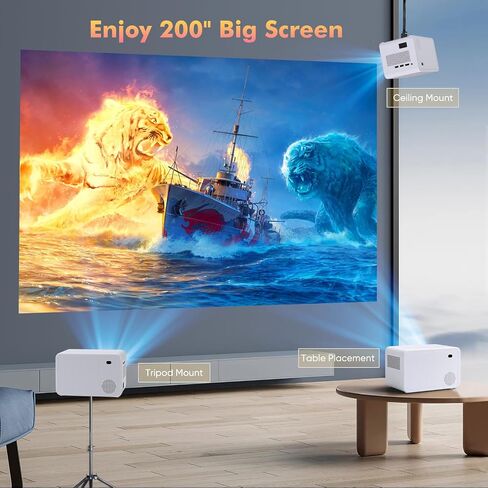 Projector with Wifi and Bluetooth, Native 1080P 15000L Mini Projector Home Theater Video Projector, Portable Projector Compatible with iOS/Android PC/TV Stick/HDMI/USB/AV（White) in Kuwait