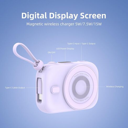 Magnetic Battery Pack, 10000mAh Magnetic Power Bank, 22.5W PD Fast Charging Wireless Portable Charger with Type-C Cable LED Display, Compatible with iPhone 16/15/14/13/12 Series-Purple in Saudi Arabia