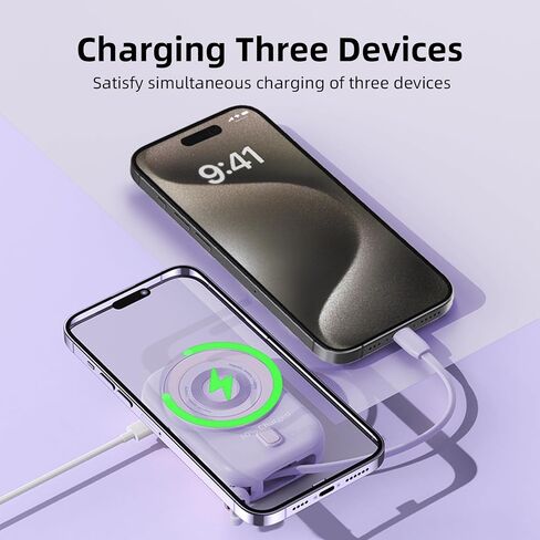 Magnetic Battery Pack, 10000mAh Magnetic Power Bank, 22.5W PD Fast Charging Wireless Portable Charger with Type-C Cable LED Display, Compatible with iPhone 16/15/14/13/12 Series-Purple in Saudi Arabia