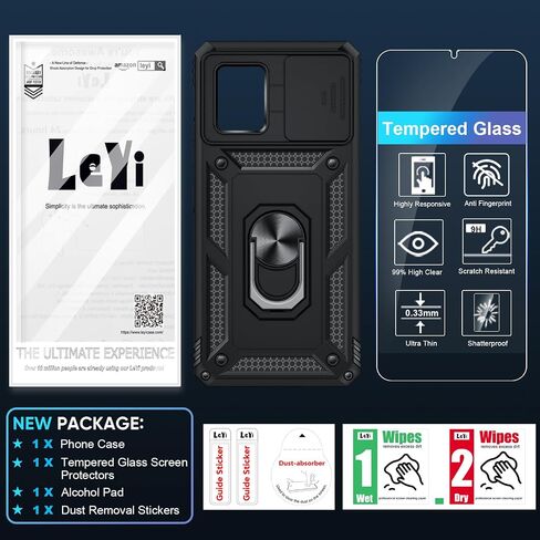 LeYi for Samsung Galaxy A42 5G Phone Case, Samsung Galaxy A42 Case with Slide Camera Cover + Glass Screen Protector, Military-Grade Cell Android Case Cover with Metal Ring Kickstand for A 42 5G, Black in Saudi Arabia