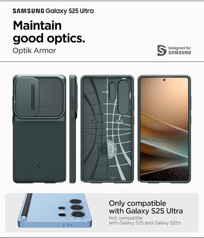 درع Spigen Optik المصمم لحالة Galaxy S25 Ultra (2025) [لا يوجد حلقة مغناطيس] ، [حماية من الدرجة العسكرية] - أسود in Kuwait