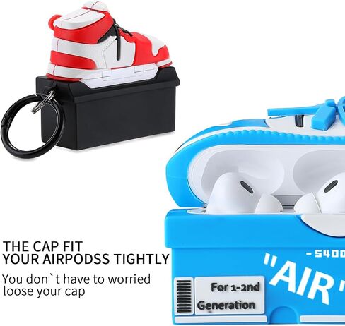 [2Pack] for Apple Airpods Pro Case Cover, Cute Cartoon Shoe Box Soft Silicone Protective Cases for AirPods Pro 1st Generation Case with Keychain for Women Men, Red+Blue in Saudi Arabia
