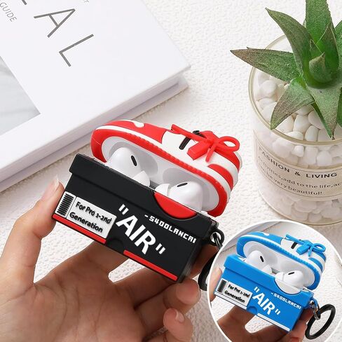[2Pack] for Apple Airpods Pro Case Cover, Cute Cartoon Shoe Box Soft Silicone Protective Cases for AirPods Pro 1st Generation Case with Keychain for Women Men, Red+Blue in Saudi Arabia