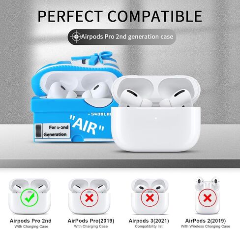 [2Pack] for Apple Airpods Pro Case Cover, Cute Cartoon Shoe Box Soft Silicone Protective Cases for AirPods Pro 1st Generation Case with Keychain for Women Men, Red+Blue in Saudi Arabia