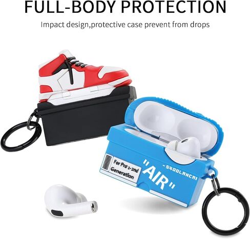 [2Pack] for Apple Airpods Pro Case Cover, Cute Cartoon Shoe Box Soft Silicone Protective Cases for AirPods Pro 1st Generation Case with Keychain for Women Men, Red+Blue in Saudi Arabia