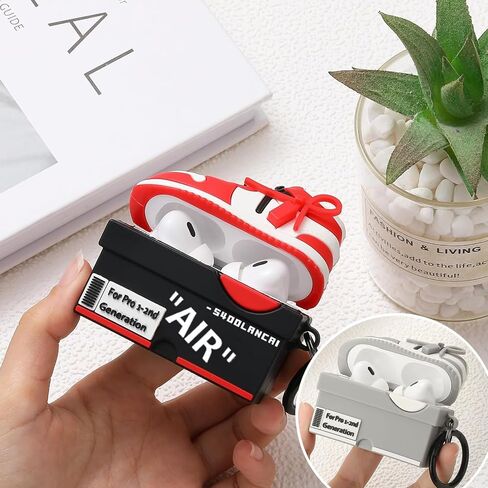 [2Pack] for Apple Airpods Pro Case Cover, Cute Cartoon Shoe Box Soft Silicone Protective Cases for AirPods Pro 1st Generation Case with Keychain for Women Men, Red+Blue in Kuwait