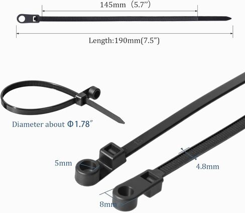 Shappy 1000 Pcs Plastic Zip Tie with Screw Hole 7.5 Inch 50lbs Black Screw Zip Ties with Mounting Hole Multipurpose Heavy Duty for Indoor and Outdoor Use in Kuwait
