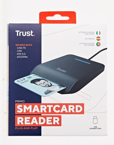 Trust First Smart Card Reader, DNI Compliant with FIPS 201, FIPS TAA and ISO 7816 Class A, B, C, 100 cm Cable, USB Plug & Play, Black in Kuwait