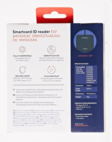 Trust First Smart Card Reader, DNI Compliant with FIPS 201, FIPS TAA and ISO 7816 Class A, B, C, 100 cm Cable, USB Plug & Play, Black in Kuwait