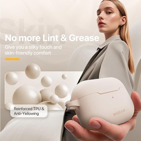 MAGEASY Designed for AirPods Pro 2 Case - Shockproof Protective Case for AirPods Pro & Pro 2, Stain-Resistant, Smooth & Skin-Friendly, Support Wireless Charging - Skin (Starlight White) in Saudi Arabia