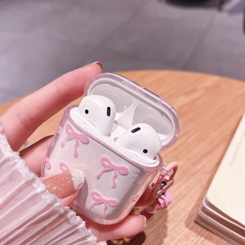 minscose متوافق مع AirPods Pro 2 Clear Case ، نمط القوس لطيف Kawaii Ribbon تصميم جرلي مع سلسلة مفتاح اللؤلؤ القوس ، ناعمة TPU الواقية مقاومة للصدمات للنساء للفتاة من أجل airpods pro 2-white in Kuwait