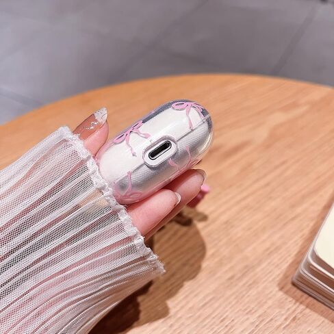 minscose متوافق مع AirPods Pro 2 Clear Case ، نمط القوس لطيف Kawaii Ribbon تصميم جرلي مع سلسلة مفتاح اللؤلؤ القوس ، ناعمة TPU الواقية مقاومة للصدمات للنساء للفتاة من أجل airpods pro 2-white in Kuwait