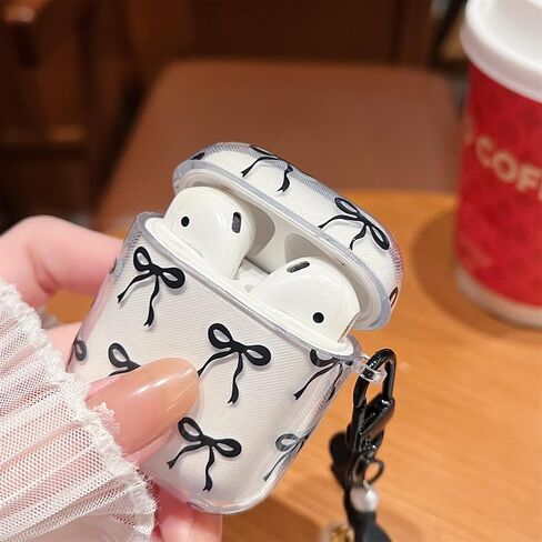 minscose متوافق مع AirPods Pro 2 Clear Case ، نمط القوس لطيف Kawaii Ribbon تصميم جرلي مع سلسلة مفتاح اللؤلؤ القوس ، ناعمة TPU الواقية مقاومة للصدمات للنساء للفتاة من أجل airpods pro 2-white in Kuwait