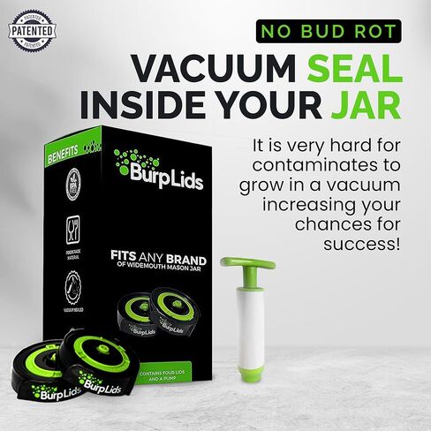 Burp Lids 12 Pack Curing Kit - Fits All Wide Mouth Mason Jar Containers - A Home Harvesting Essential. 12 lids + extraction pump. Vacuum sealed for successful cure. in Saudi Arabia