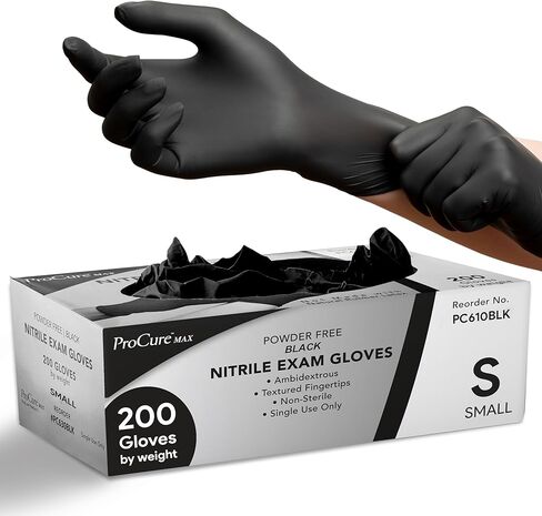 قفازات النتريل السوداء للاستعمال مرة واحدة | 200 عبوة | خالي من اللاتكس للأغراض الطبية والجراحية والتنظيف وإعداد الطعام والطبخ والوشم in Kuwait