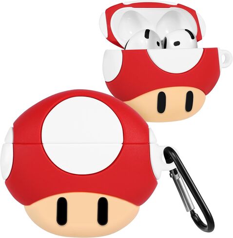 Boaretiu for Airpods 4 Case 2024 Cute Cartoon Kawaii - Funny 3D Soft Silicone Mushroom Design Cover with Carabiner Stylish for Boys Girls Teens Women for Air pods 4 in Kuwait
