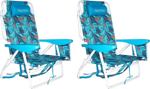 Nautica - مجموعة كرسي الشاطئ ، خمسة كرسي على ظهره ، محمولة وقابلة للتعديل مع وسادة مبطنة وأصحاب الكؤوس ، وحقيبة مبردة معزولة ، مجموعة من 2 (شاطئ فيجي) in Kuwait