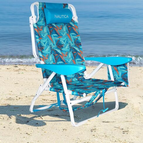 Nautica - مجموعة كرسي الشاطئ ، خمسة كرسي على ظهره ، محمولة وقابلة للتعديل مع وسادة مبطنة وأصحاب الكؤوس ، وحقيبة مبردة معزولة ، مجموعة من 2 (شاطئ فيجي) in Kuwait