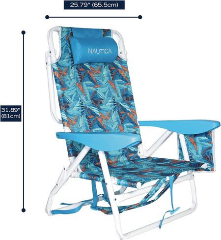 Nautica - مجموعة كرسي الشاطئ ، خمسة كرسي على ظهره ، محمولة وقابلة للتعديل مع وسادة مبطنة وأصحاب الكؤوس ، وحقيبة مبردة معزولة ، مجموعة من 2 (شاطئ فيجي) in Kuwait