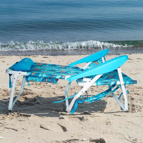 Nautica - مجموعة كرسي الشاطئ ، خمسة كرسي على ظهره ، محمولة وقابلة للتعديل مع وسادة مبطنة وأصحاب الكؤوس ، وحقيبة مبردة معزولة ، مجموعة من 2 (شاطئ فيجي) in Kuwait