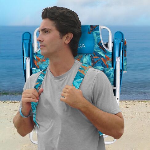 Nautica - مجموعة كرسي الشاطئ ، خمسة كرسي على ظهره ، محمولة وقابلة للتعديل مع وسادة مبطنة وأصحاب الكؤوس ، وحقيبة مبردة معزولة ، مجموعة من 2 (شاطئ فيجي) in Kuwait