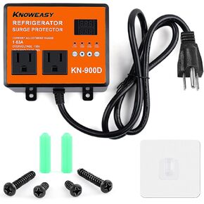 Knoweasy Refrigerator Surge Protector, Double Outlet Voltage Protector with Time Delay - Protects Home Appliances from Brownouts, Spikes, and Voltage Abnormalities, Black