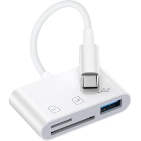 SD Car Reader for iPhone 16e/16 Pro Max/16 Pro/16 Plus/16/15 Pro Max/15 Pro/15 Plus/15, USB C Memory Card Reader Digital Camera Adapter with SD/Micro SD/USB-A 3 Slot for Samsung S25 S24 S23 S22 S21