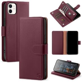 Compatible with iPhone 11 Wallet Case with Card Holder,Women Men RFID Blocking PU Leather Folio Flip TPU Protective Cover Credit Card Slots,Phone Case for Apple 11 6.1",Wine Red