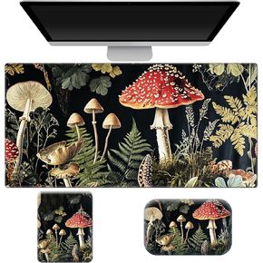 3in1 Ergonomic Desk Mat, XXL Gaming Mousepad, Large Gaming Desk Mat with Wrist Rests & Small Mouse Pad Set for Home Office, Anti-Slip Rubber Base Computer Desk Mouse Pad, Mushrooms