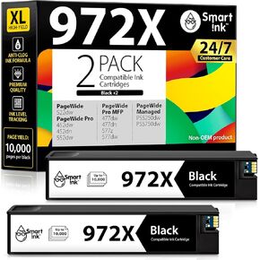 Smart Ink Compatible Ink Cartridge Replacement for HP 972X 972 X (2 Black Pack) to use with PageWide Pro 477dw 577dw 452dw 477dn 452dn 577z 552dw P55250dw Printers