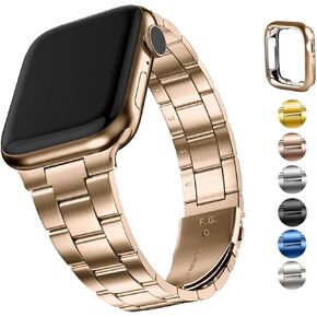 Fullmosa No Tools Needed Compatible Apple Watch Bands for Women Men 42mm Series 10, Metal Strap Stainless Steel Wristband with Case for iWatch, Rose gold
