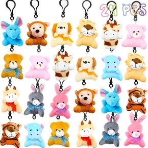 DINESIL 24 Pack Mini Plush Animals Toys, Small Stuffed Animal Plush Keychain for Goodie Bag Fillers, Easter Basket Stuffers, Easter Party Favors, Classroom Prizes