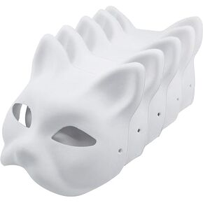 Cat Mask, 5PCS Therian Masks White Cat Masks Blank DIY Halloween Mask Animal Half Facemasks Cosplay Party Favors