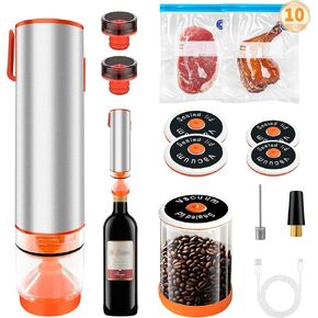 Handheld Vacuum Sealer,Chef Preserve Compact Vacuum Sealer for Food Storage, Sous Vide & Mason Jars,Includes 10 Bags, 4 Silicone Lids & 2 Wine Stoppers
