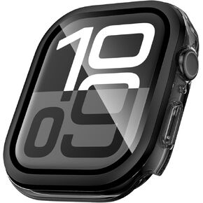 NewWays Tempered Glass Case for Apple Watch Ultra Ultra2 49mm, Hard PC Face Cover Overall Screen Protection Anti-Scratch Cases for iWatch Ultra, Black