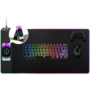 Gaming Mouse Pad, Wireless Charging Mouse Pad Gaming, 31.5"x16.3" Large RGB Desk Mat for Laptop/Computer/Keyboard, 13 Light Modes, Waterproof Smooth Surface, Non-Slip Base, Black