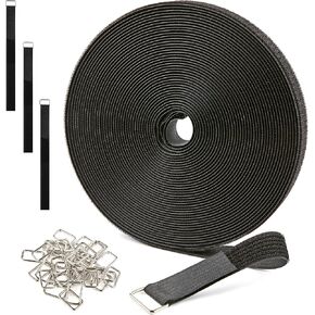 1" x 15ft Reusable Cable Straps Roll with 20 Metal Buckles Adjustable Cut-to-Length Nylon Cable Ties and Fastening Straps for Organizing and Storage Black