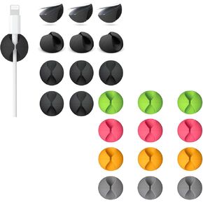 24 Pack Black Cable Clips Colorful Cord Holder for Desk