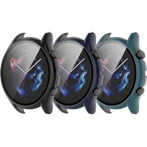 Case Compatible with Amazfit GTR 3 Pro/GTR 3 Screen Protector Tempered Glass All-Around Case Hard PC Full Cover Shell Smartwatch Accessory Coverage Protective Cases for Amazfit GTR 3 (3ColorsA)