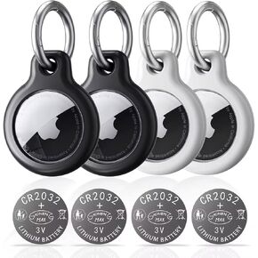 Airtag Battery Replacement,Airtag Holder Air Tag Case with Keychain 4 Pack,with 4 Count CR2032 Lithium Battery,Anti-Scratch Airtags Key Chain for Apple Air Tags (Black/White/Blue/Red)