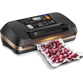 95kpa Vacuum Sealer Machine, Commercial Full Automatic Food Sealer, Food Vacuum Sealing Machine with Cutter, 10 Pre-cut Bags & Bag Rolls and Accessory Hose, Fully Starter Kits,Glod