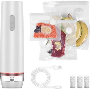 Handheld Vacuum Sealer, Portable Cordless Vacuum Sealer for Food Preservation Fresh & Save Vacuum, Mini Vacuum Sealers Machine with 30 PCS Reusable Sous Vacuum Bags (Snow White)