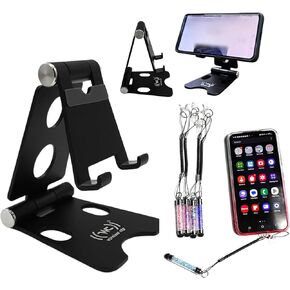 Stylus Pen & Adjustable Cell Phone Stand Bundle – 4-in-1 Capacitive Universal Stylus for Touchscreens & Foldable Desktop Holder for Phones & Tablets – Compatible with iPhone, iPad, Samsu