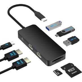 USB C Docking Station Dual Monitor for Dell/HP/Mac Laptop, Dual HDMI Adapter for 2 Monitors, HDMI Splitter for Dual Monitors Extended Display, 8 in 1 USB C Hub Multiport Adapter with HDMI/USB/PD/SD/TF