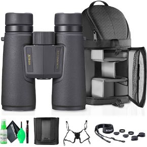 Nikon 10x42 Monarch 5 Waterproof Binoculars | ED Glass, Fog-Proof, Durable & Lightweight for Hunting & Birdwatching (7577) + Sling Backpack + Cleaning Kit + Suspender Harness
