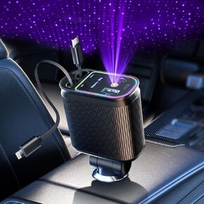 Retractable Car Charger with Starlight, 66W Starlight in Car roof 4 in 1 Retractable Car Phone Charger Adapter, Fast Charging USB C Cable, Compatible with iPhone 16/15/14/13/12/,Pixel